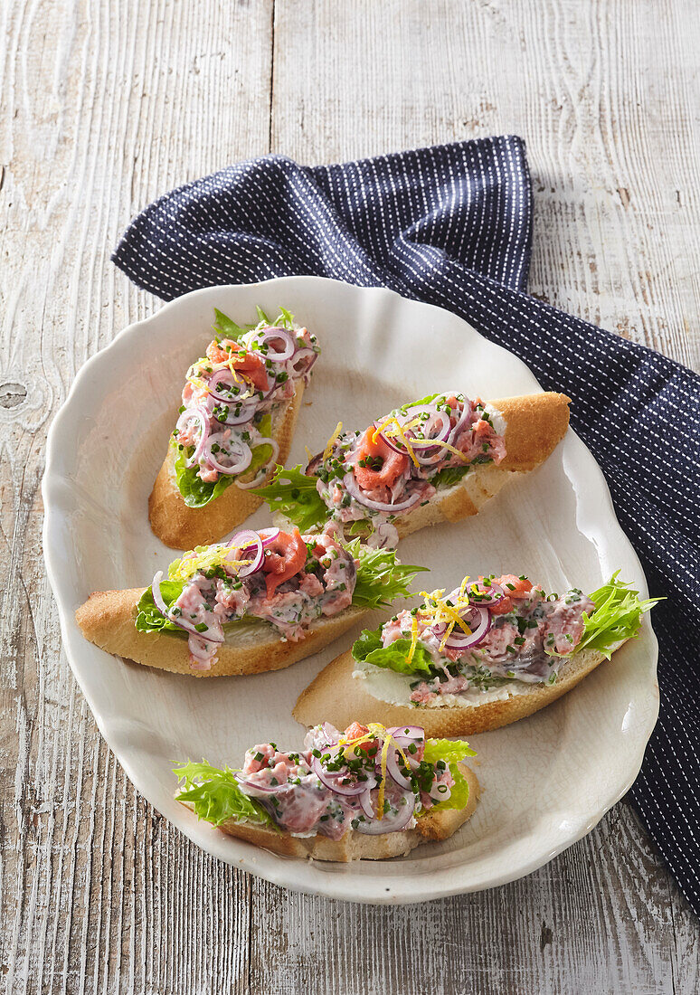 Open sandwiches with fish salad