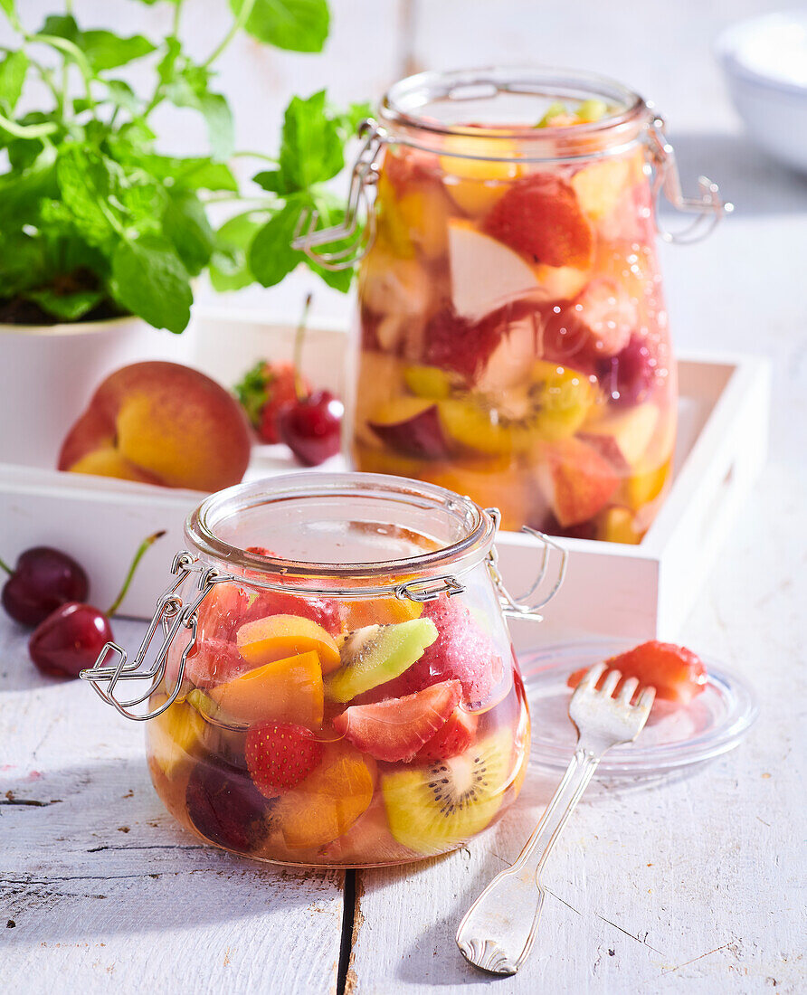 Mixed fruit compote with vodka and spices