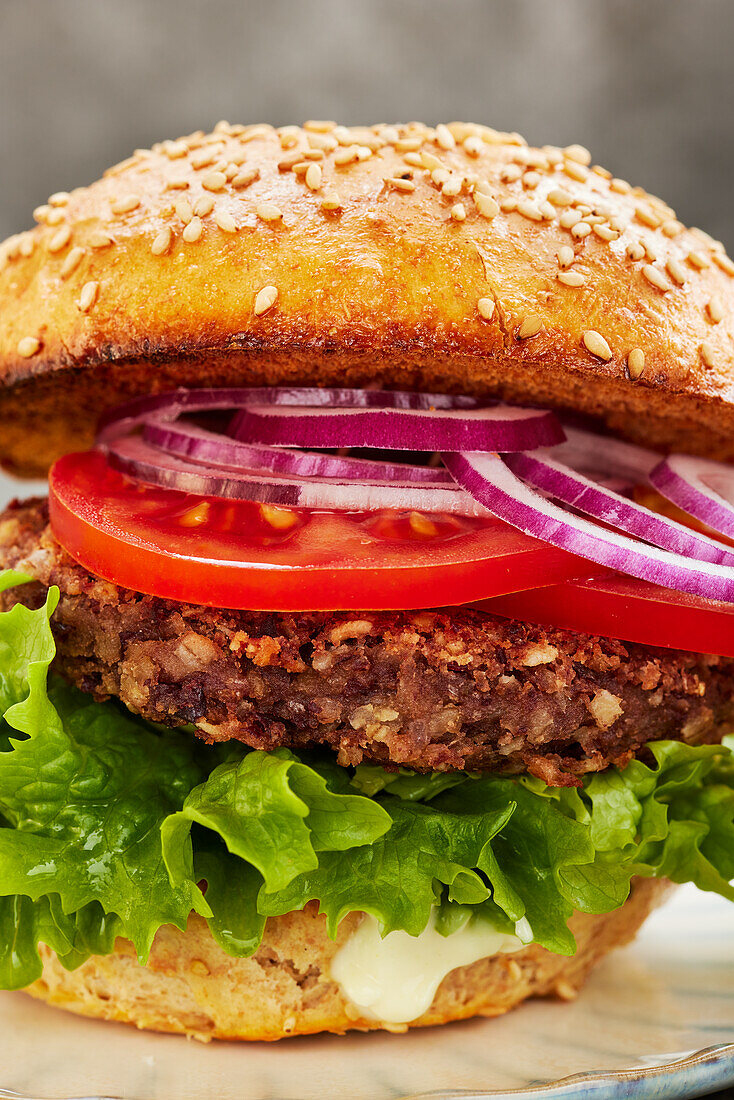 Veggie Burger with Bean Pattie (Close Up)