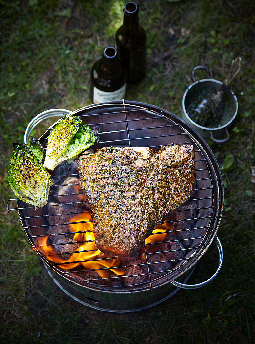 Beef steak with herb sauce