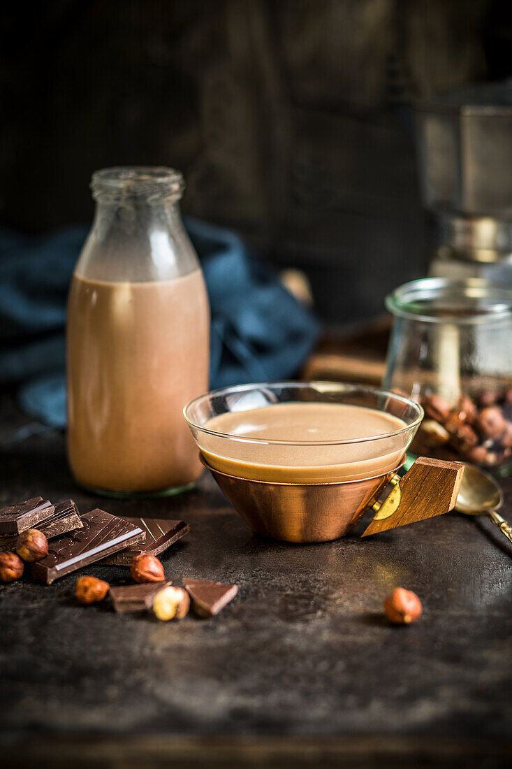 Coffee flavored with a vegan chocolate hazelnut milk