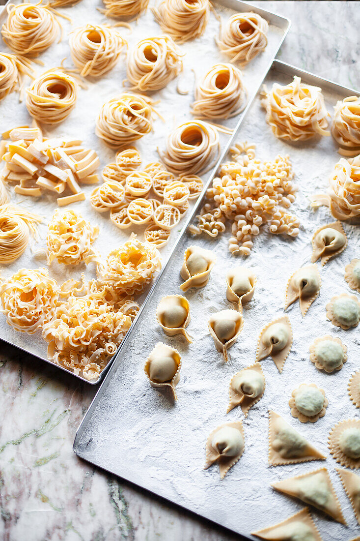 Various types of homemade pasta