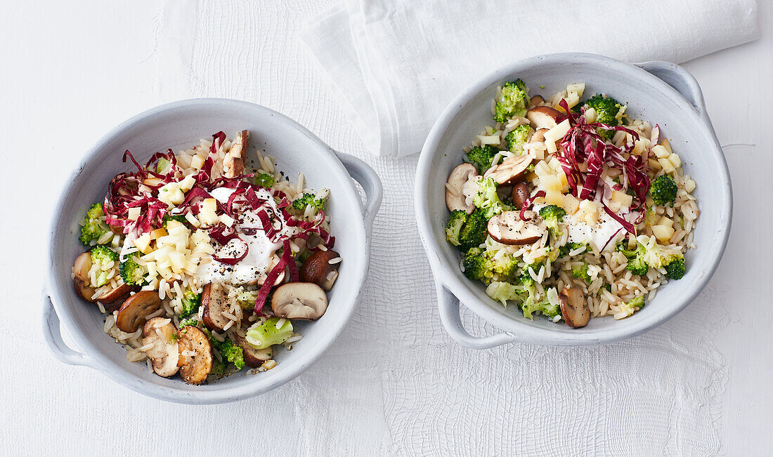 Broccoli pilaf with mushrooms