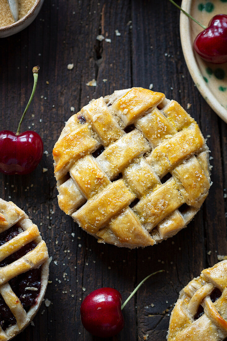 Mini cherry pies with a lattice crust