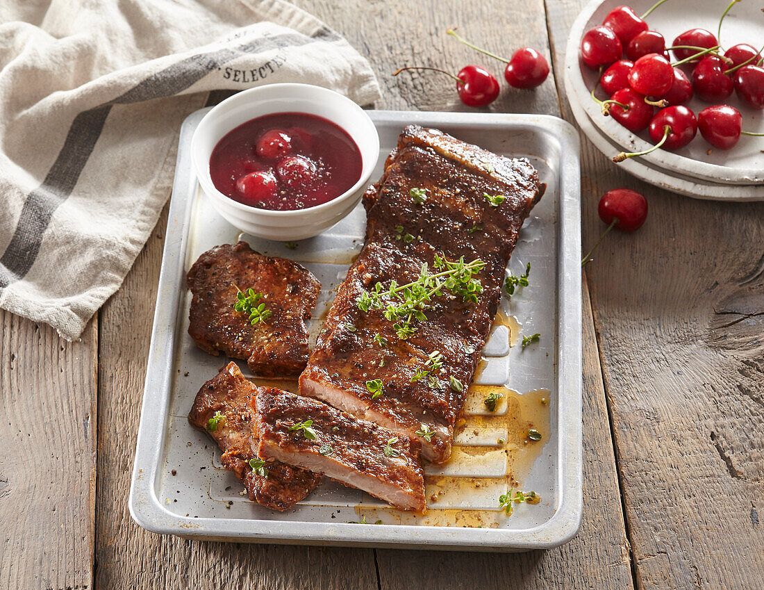 Pork ribs with sour cherry sauce