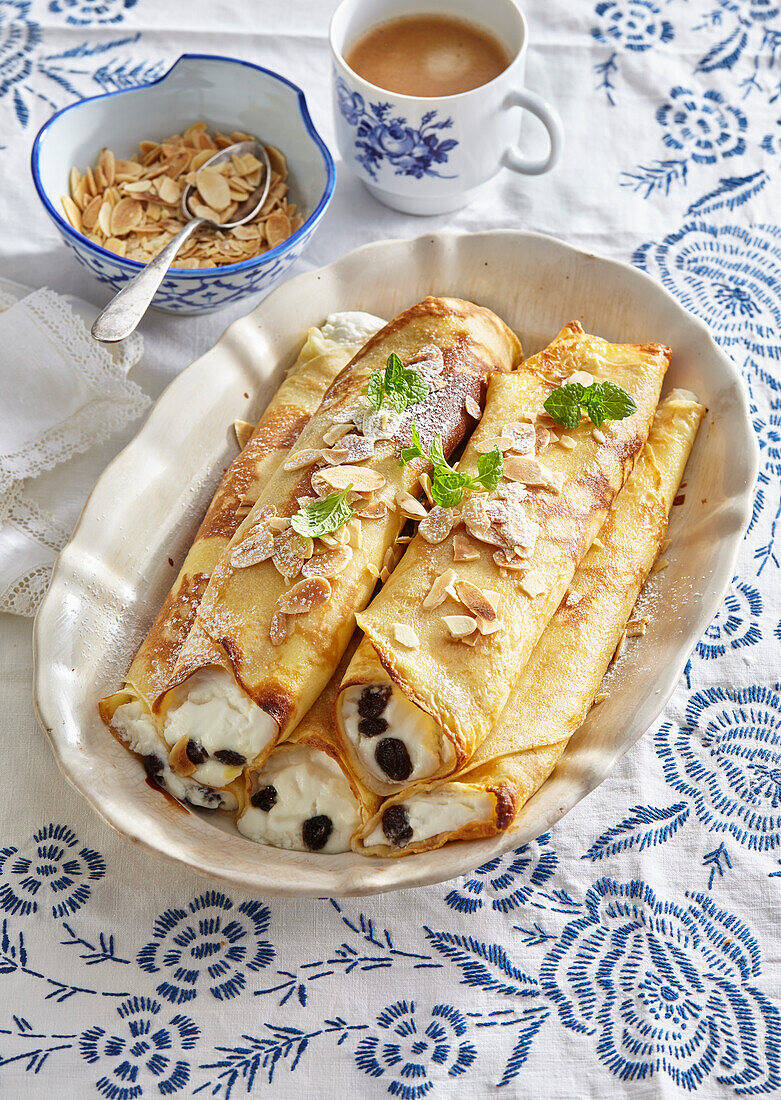 Oven baked crepes with curd filling