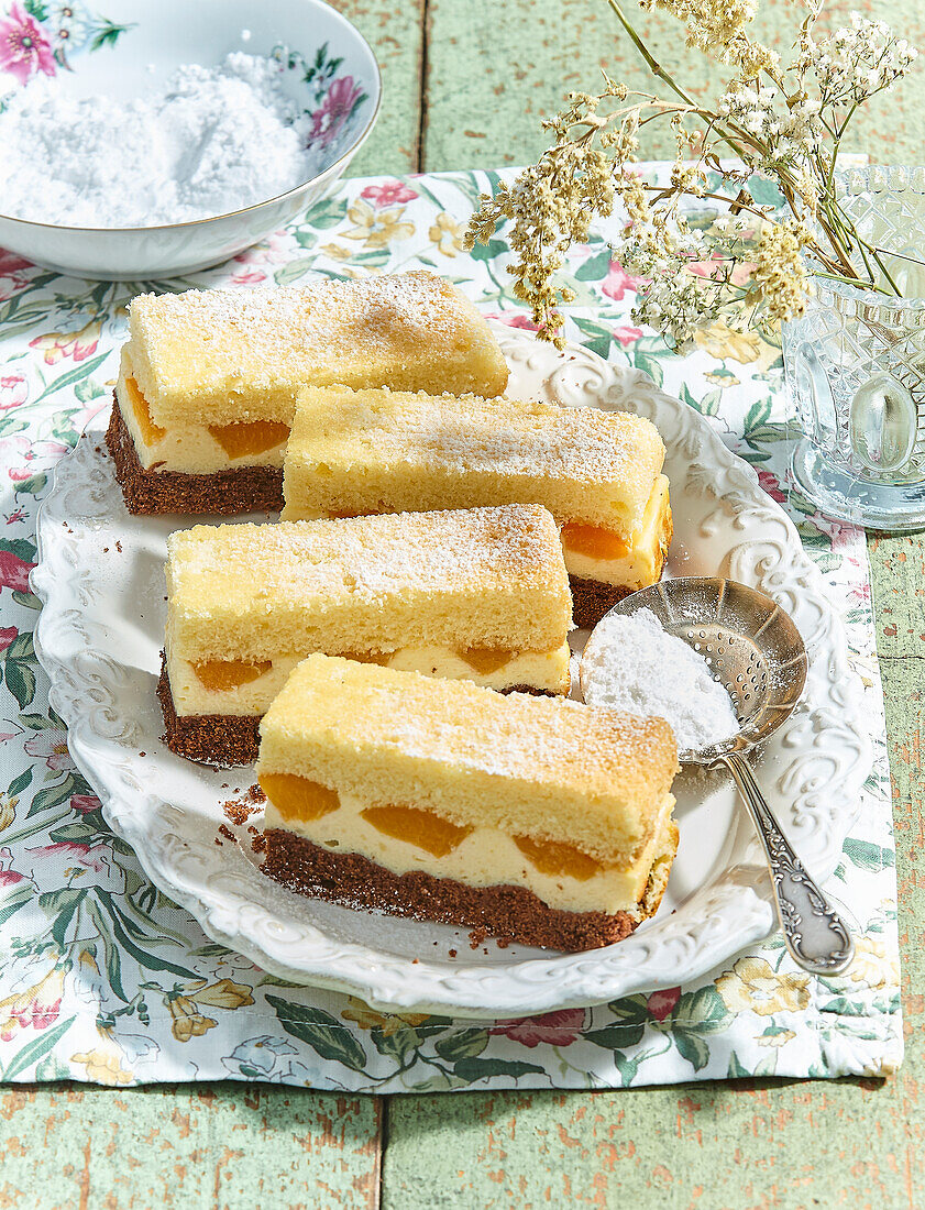 Three layer cake bars with apricots