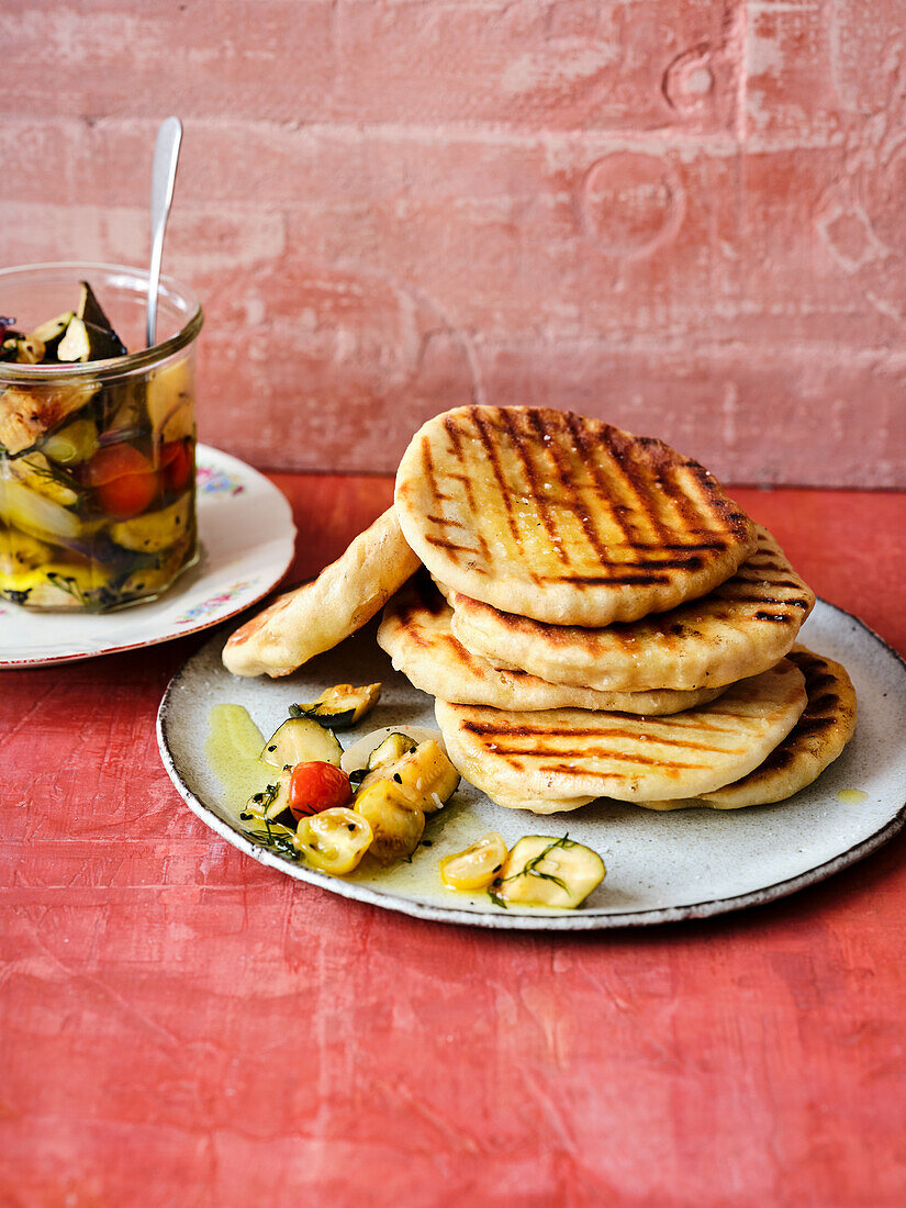 Oriental laffa bread with pickled vegetables