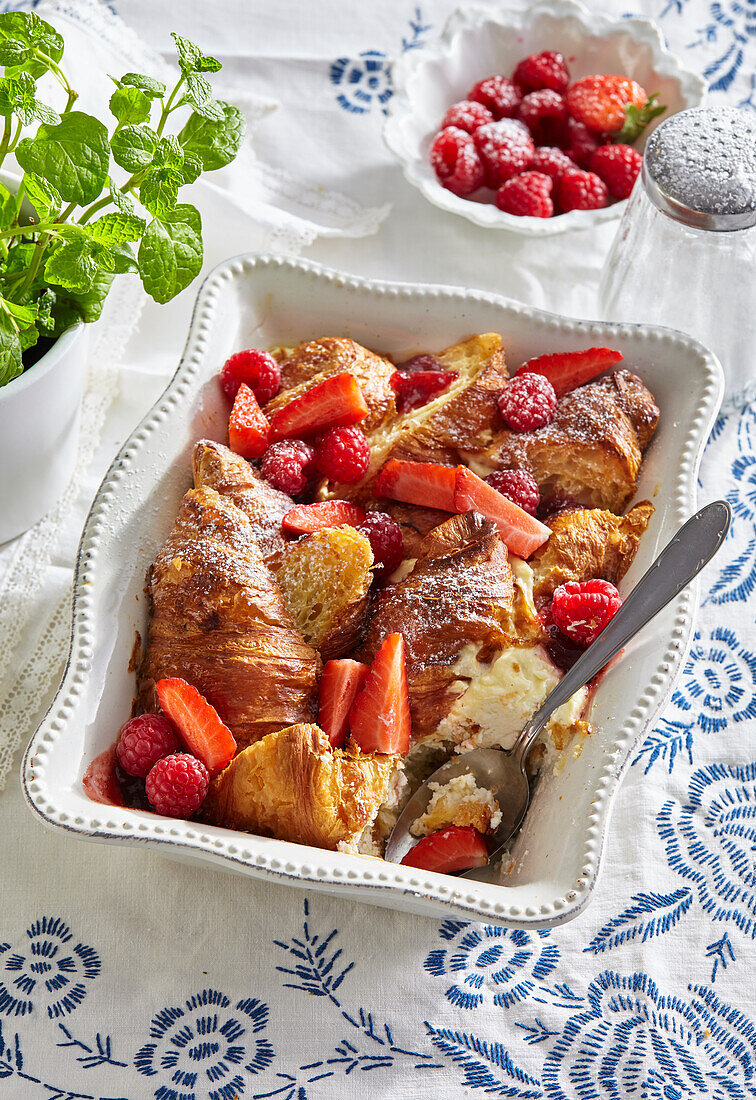 Croissant pudding with berries