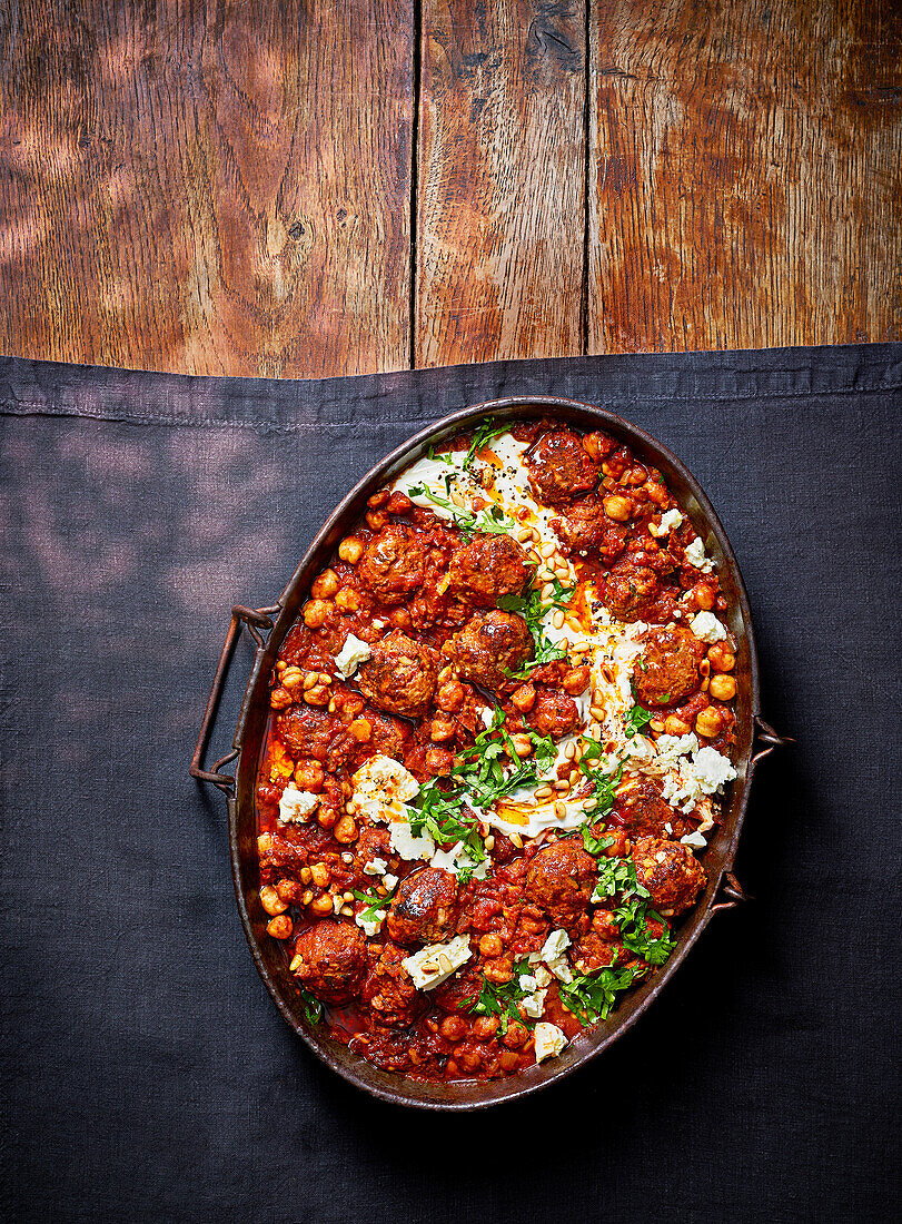 Harissa meatballs with feta swirl