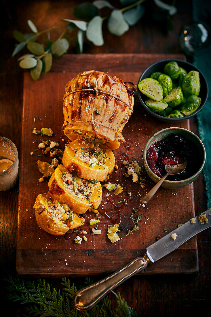Blue cheese and leal stuffed butternut squash