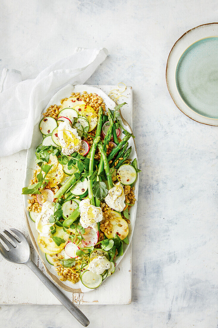 Freekeh with pickled Spring vegetables