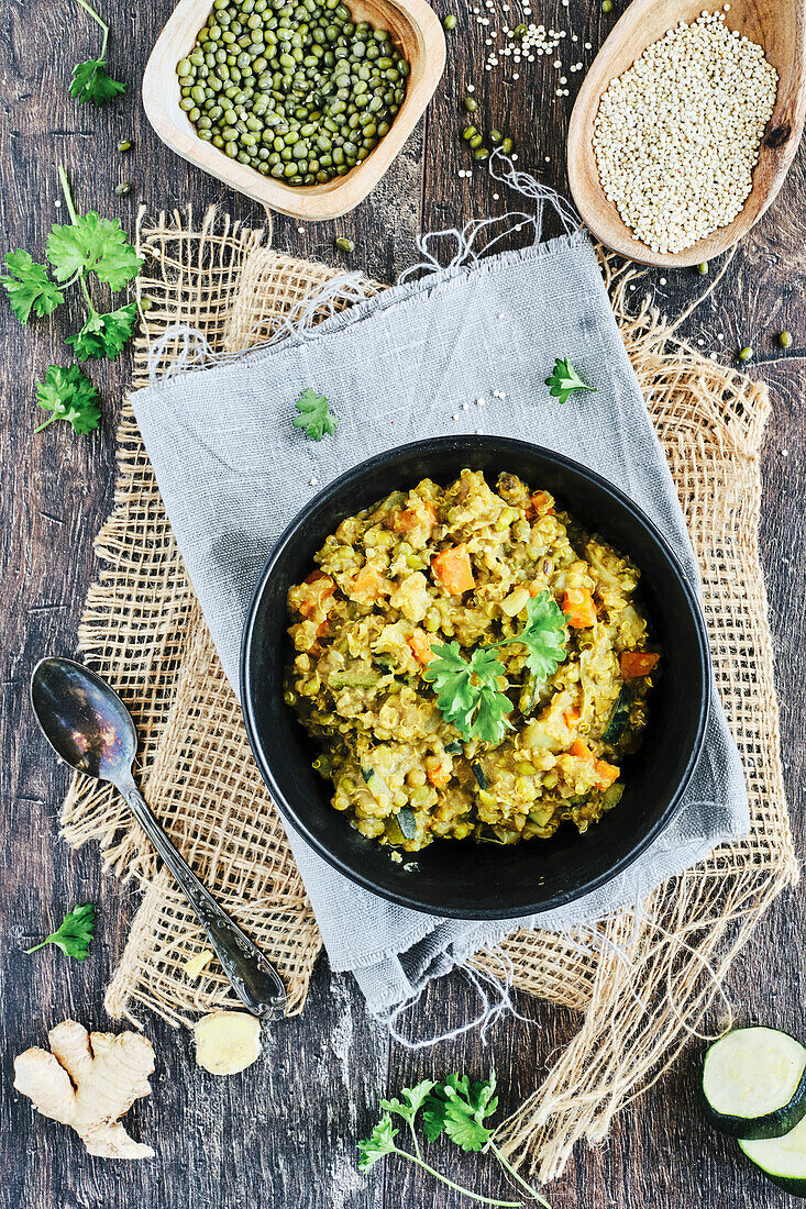 Ayurvedic Khichdi detox bowl with mung beans and quinoa