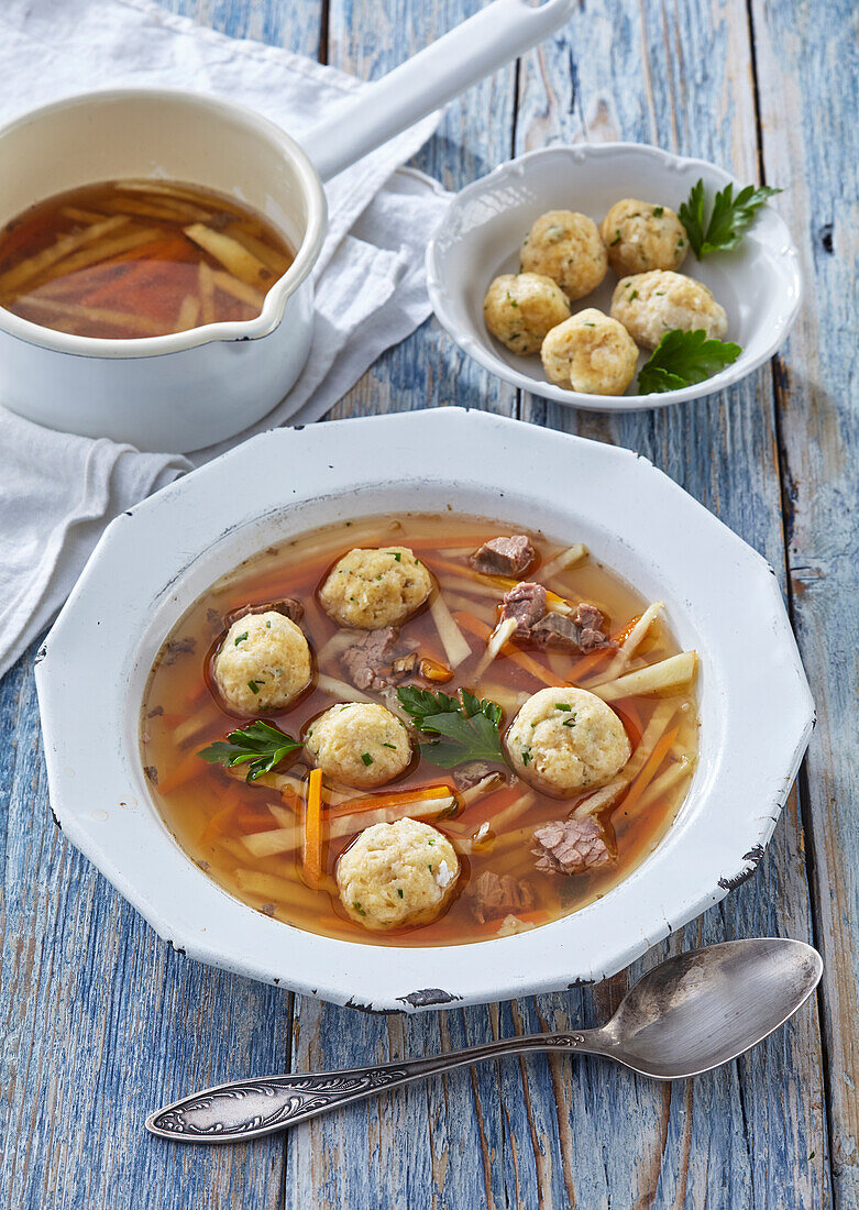 Beef broth with parmesan gnocchi