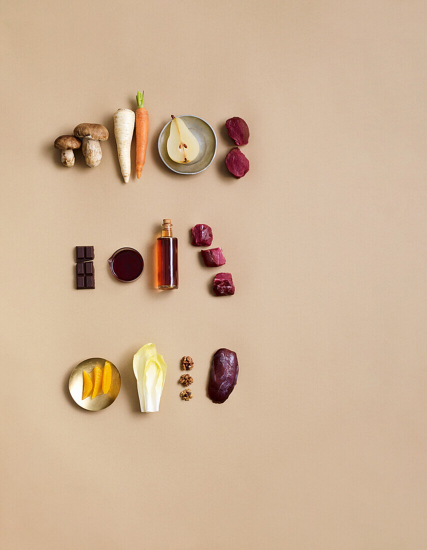 Ingredients for three different game dishes