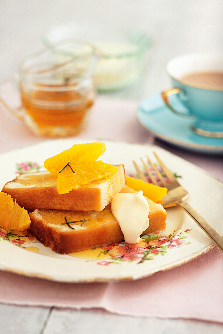 Honey, orange and rosemary syrup cake