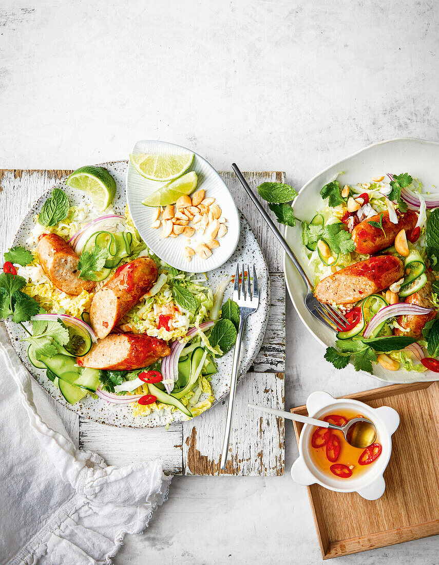 Vietnamese sweet chilli sausages and rice salad