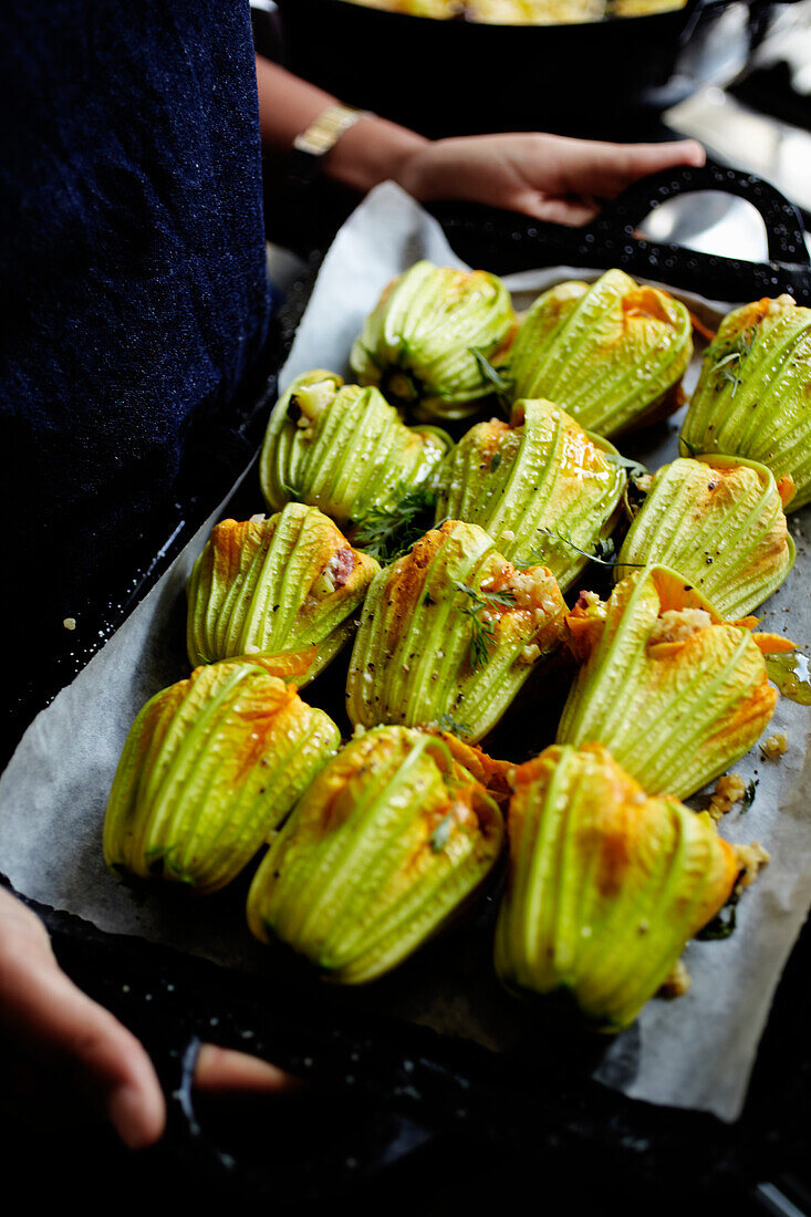 Stuffed zucchini flowers