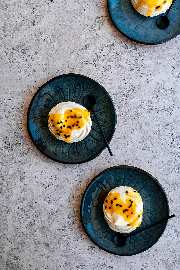 Mini Pavlovas with granadilla puree