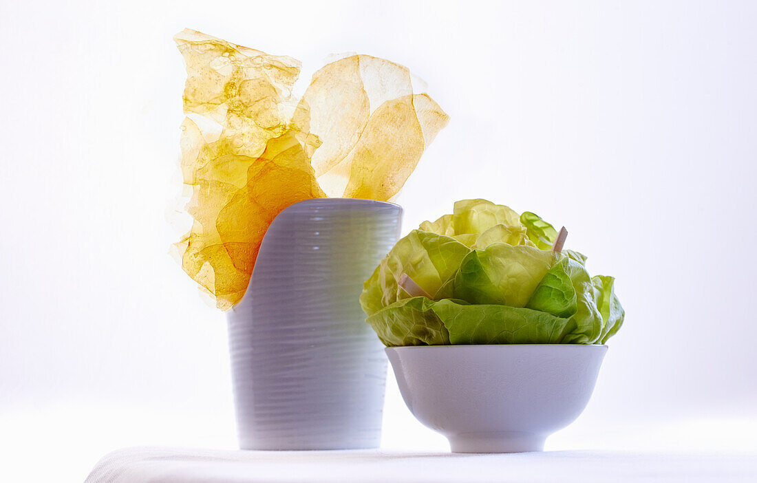 Chips and lettuce leaves