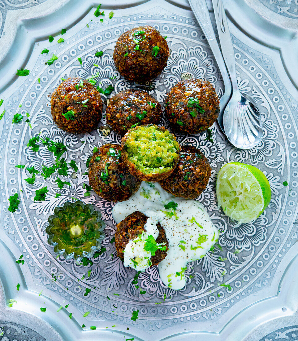 Falafel with lime-and-coriander yoghurt