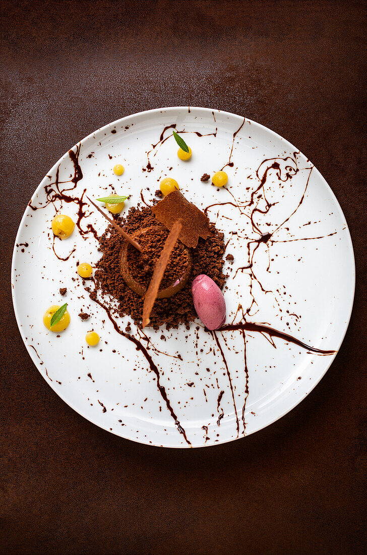 Schokoladen-Panna-Cotta mit Himbeereis