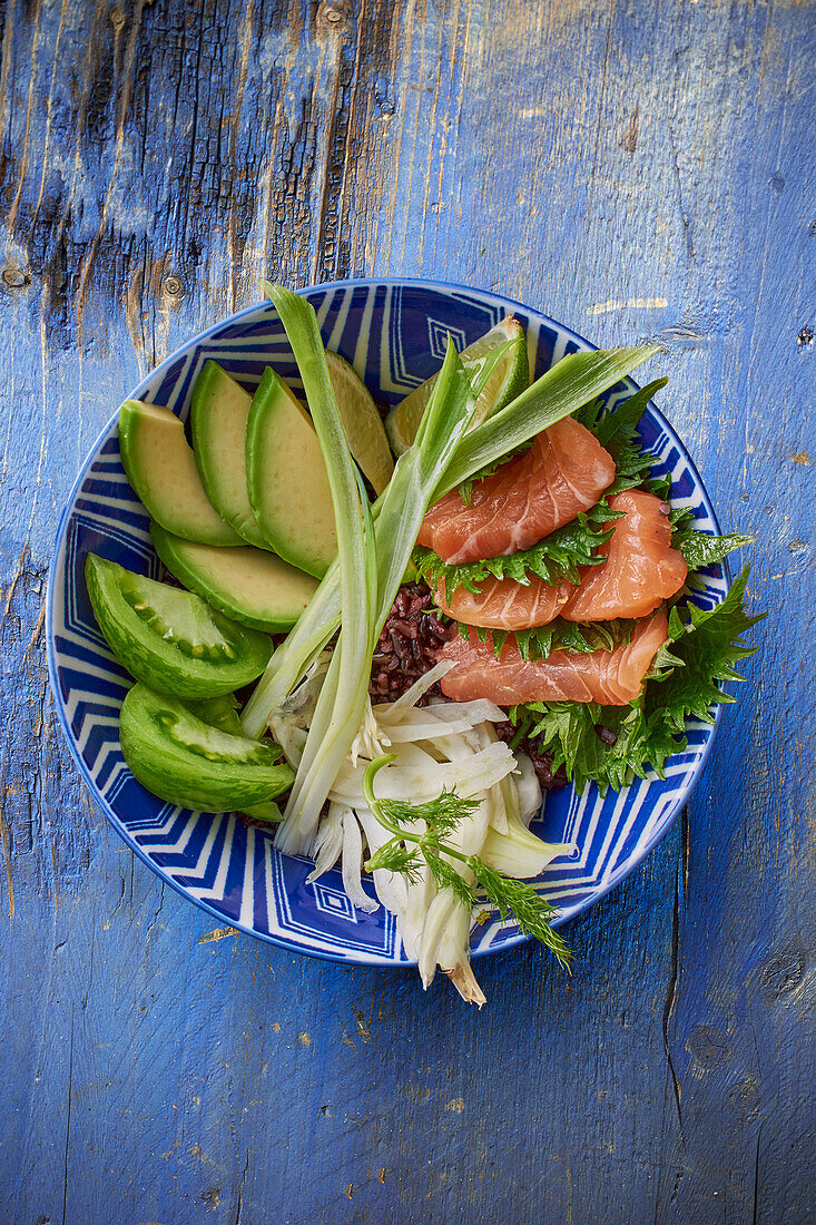 Bowl with salmon and avocado