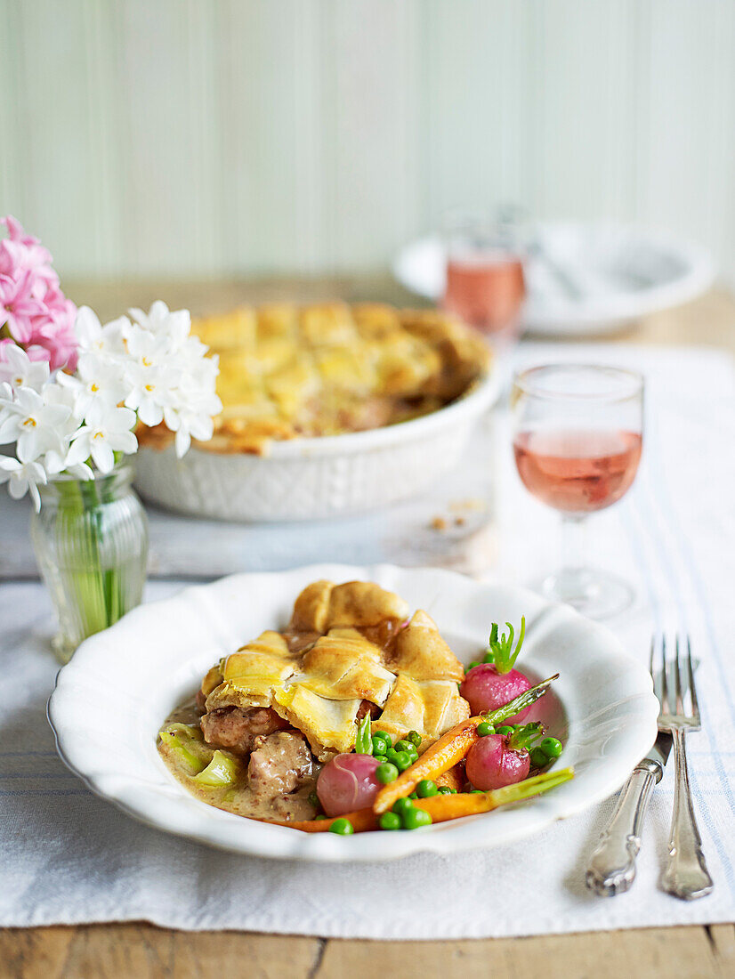 Easter rabbit pie with spring vegetables