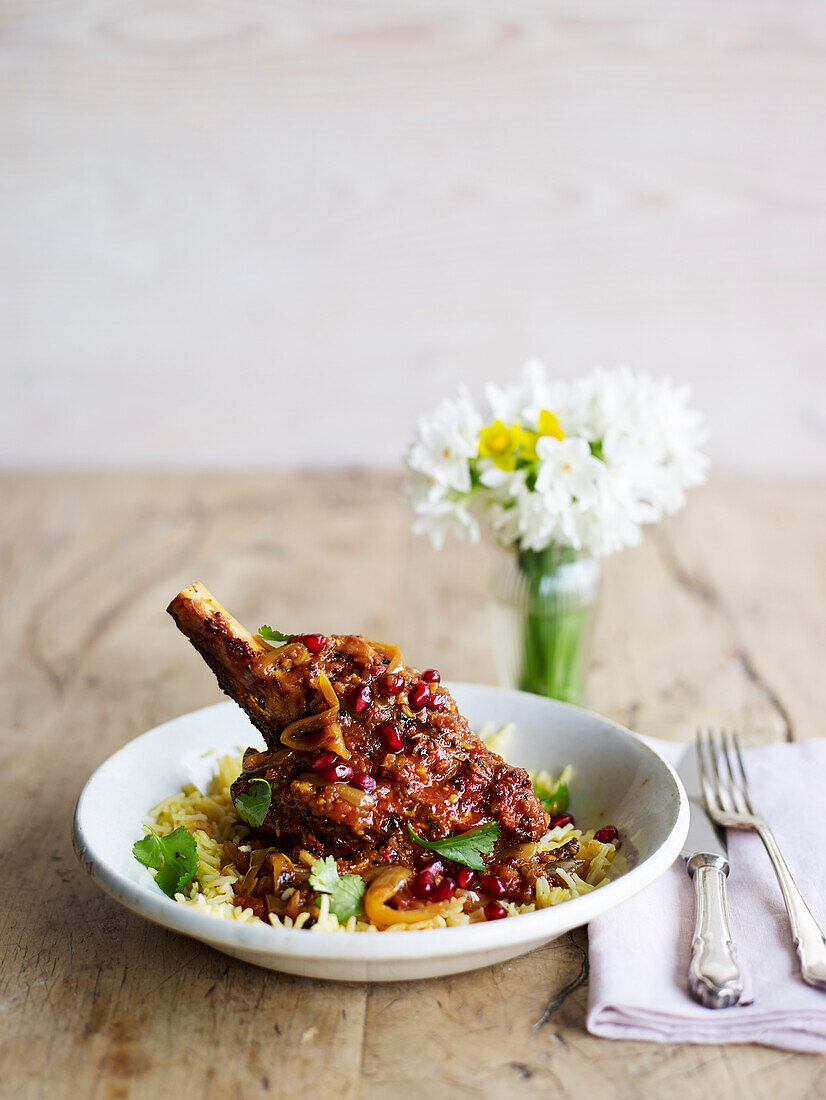 All-in-one posh lamb balti with pomegranate seeds for easter