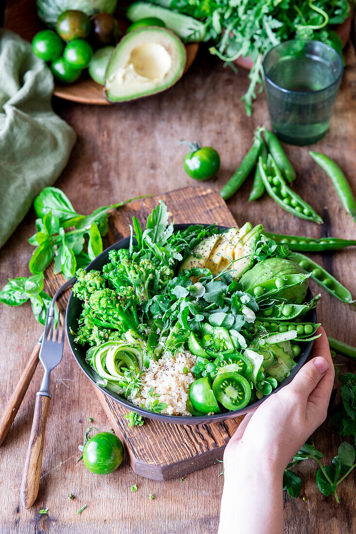 Healthy green bowl salad