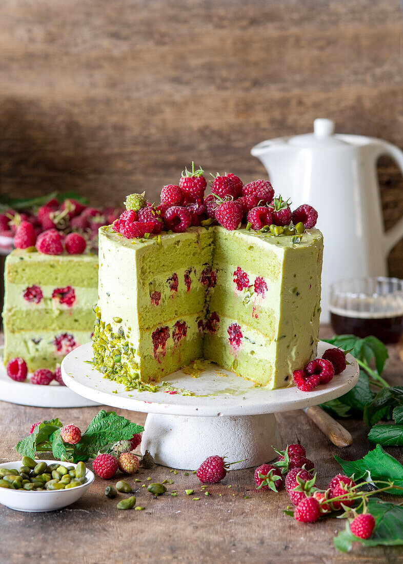 Raspberry pistachio cake