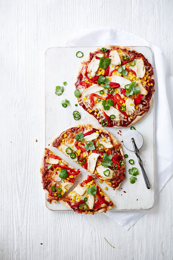 Smoking chilli chicken and sweetcorn pizza