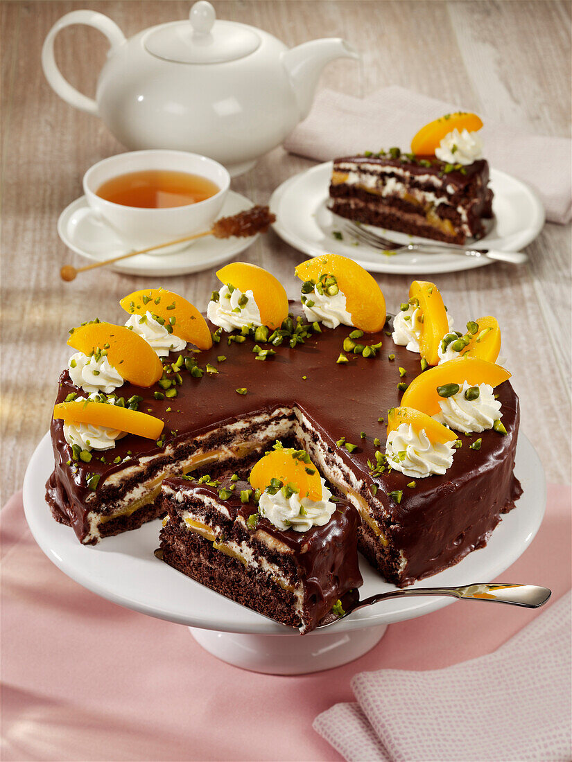 Chocolate and peach cake