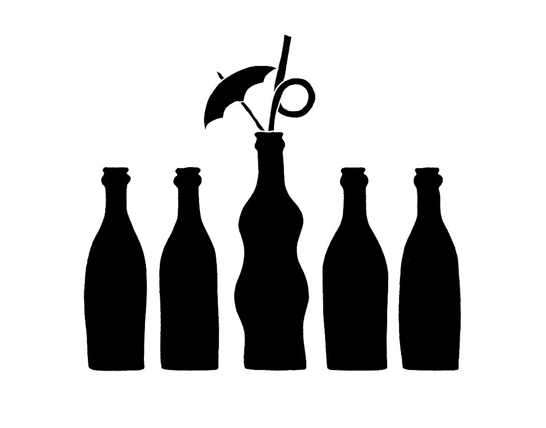 Row of bottles with the one standing out, illustration