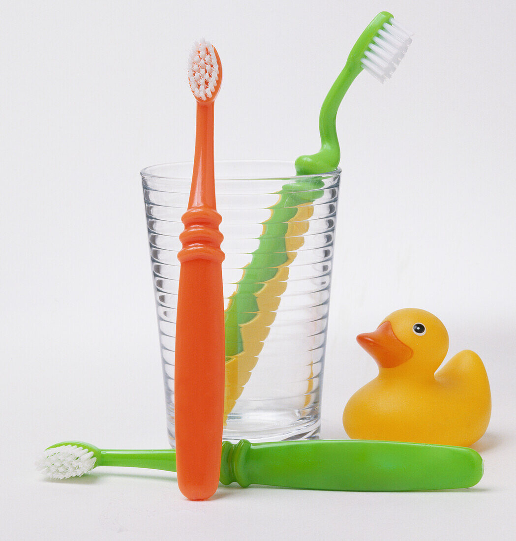Toothbrushes and rubber duck