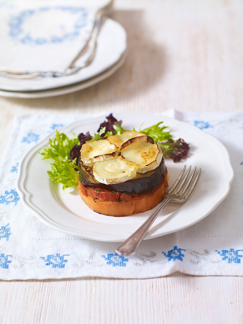 Mediterranean timbale of roast aubergine and goat's cheese