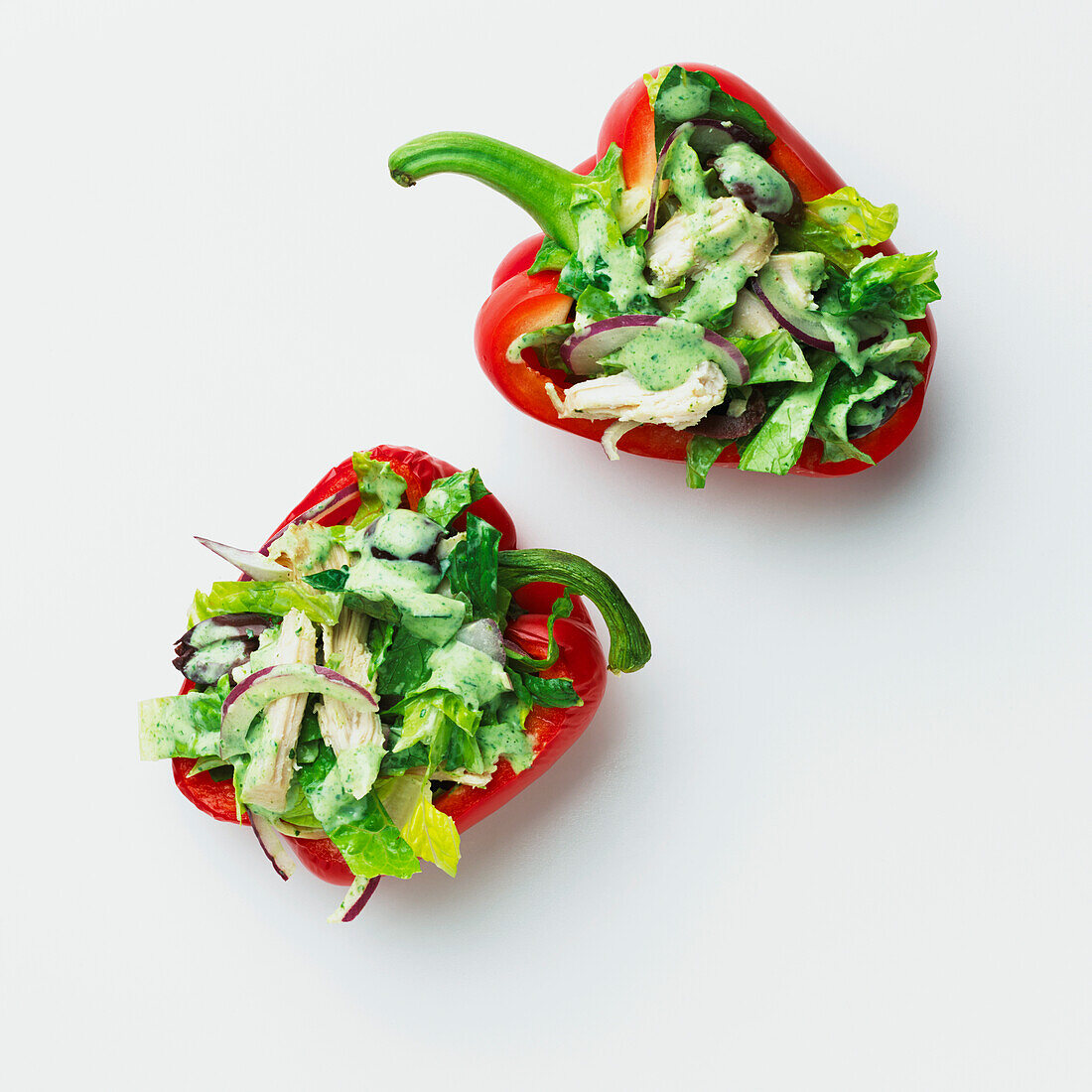 Red peppers stuffed with salad