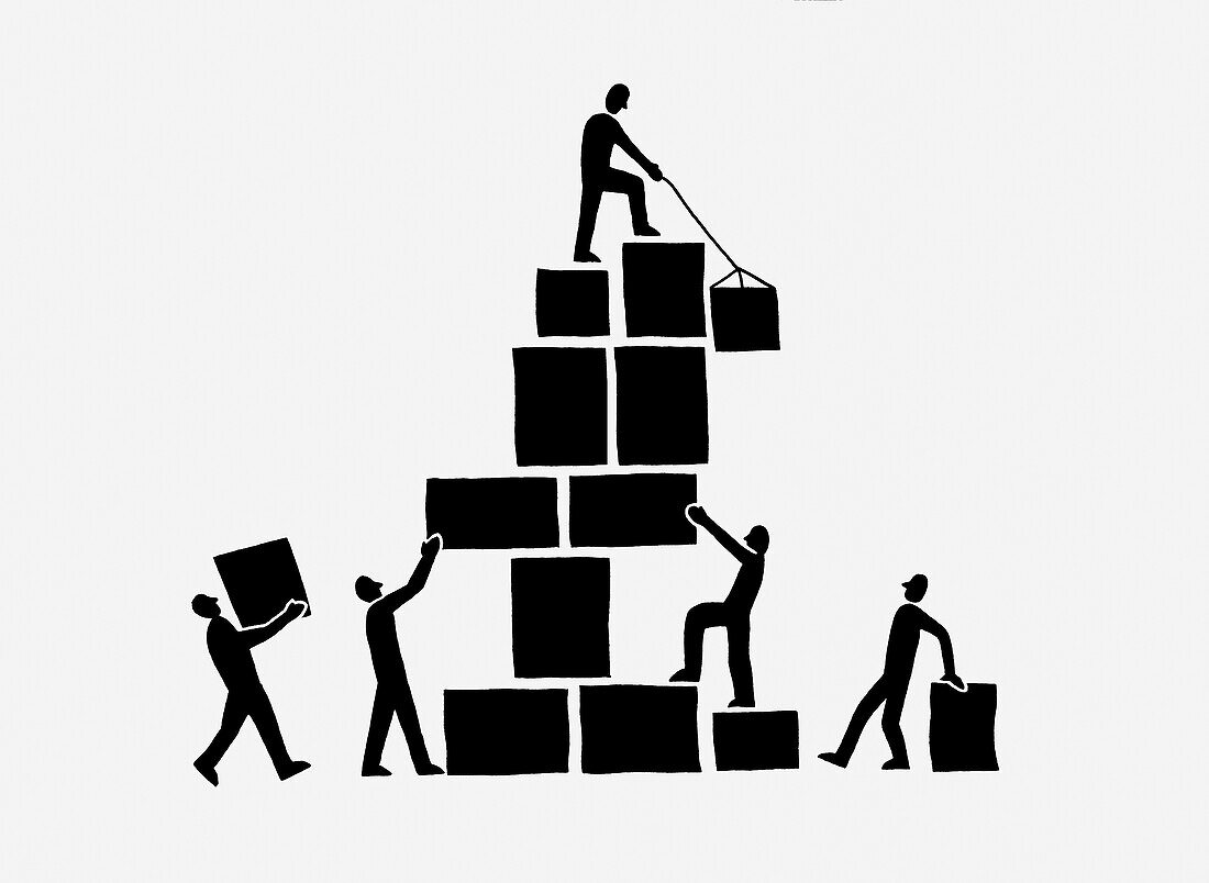 People stacking boxes, illustration