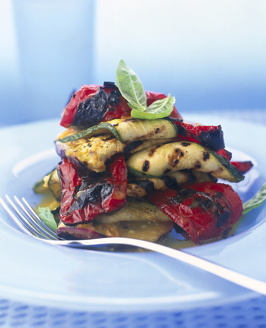 Salad of griddled peppers and aubergine