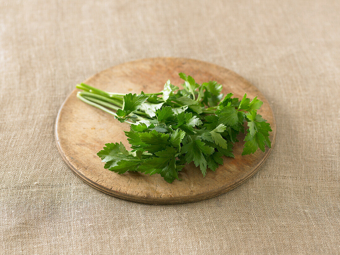 Flat leaf parsley on chopping board