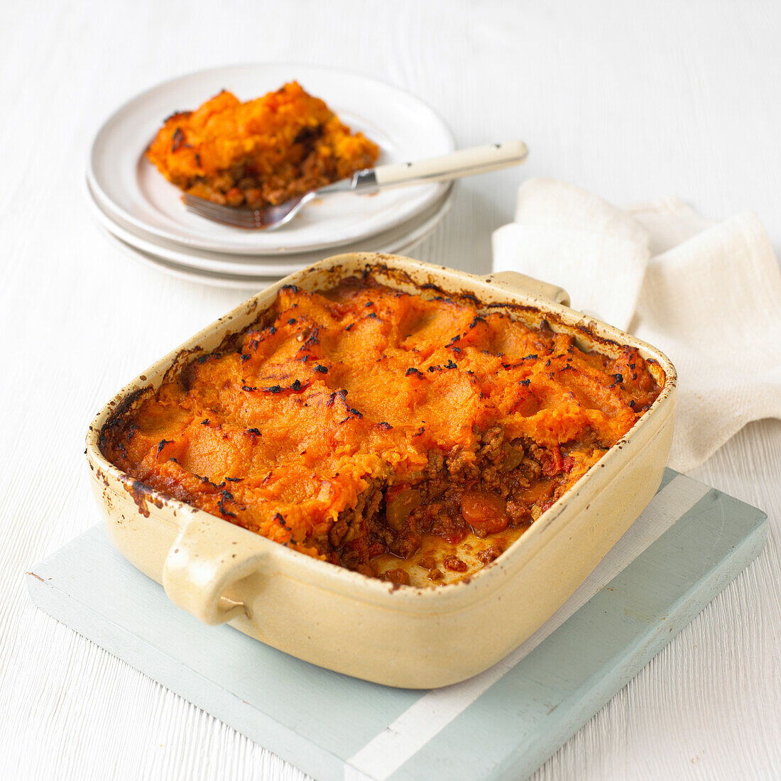 Cottage pie topped with sweet potato