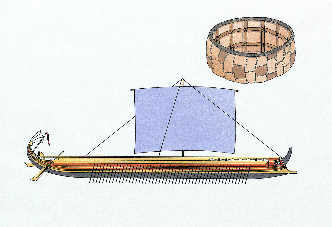 Ancient Egyptian hide boat, illustration