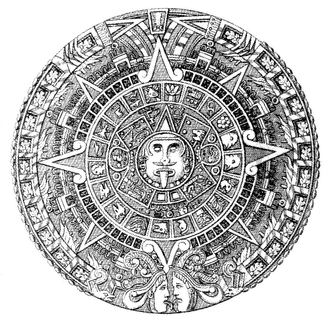 Ornate Aztec calendar, illustration