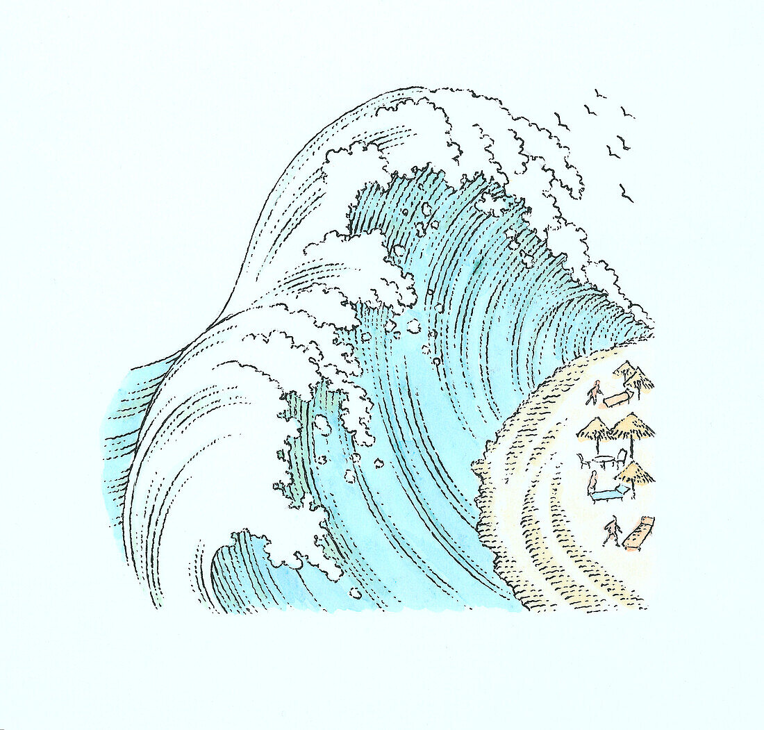 Seismic sea wave, illustration