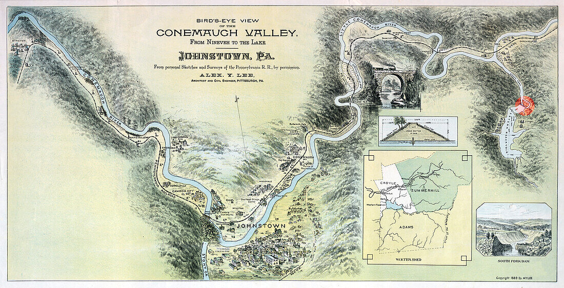 Map, Johnstown flood, Pennsylvania, 1889