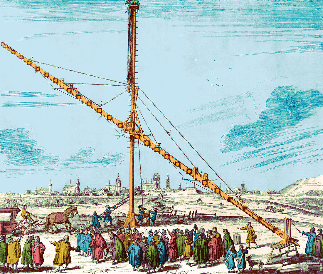 Hevelius' 150-foot telescope, 1673
