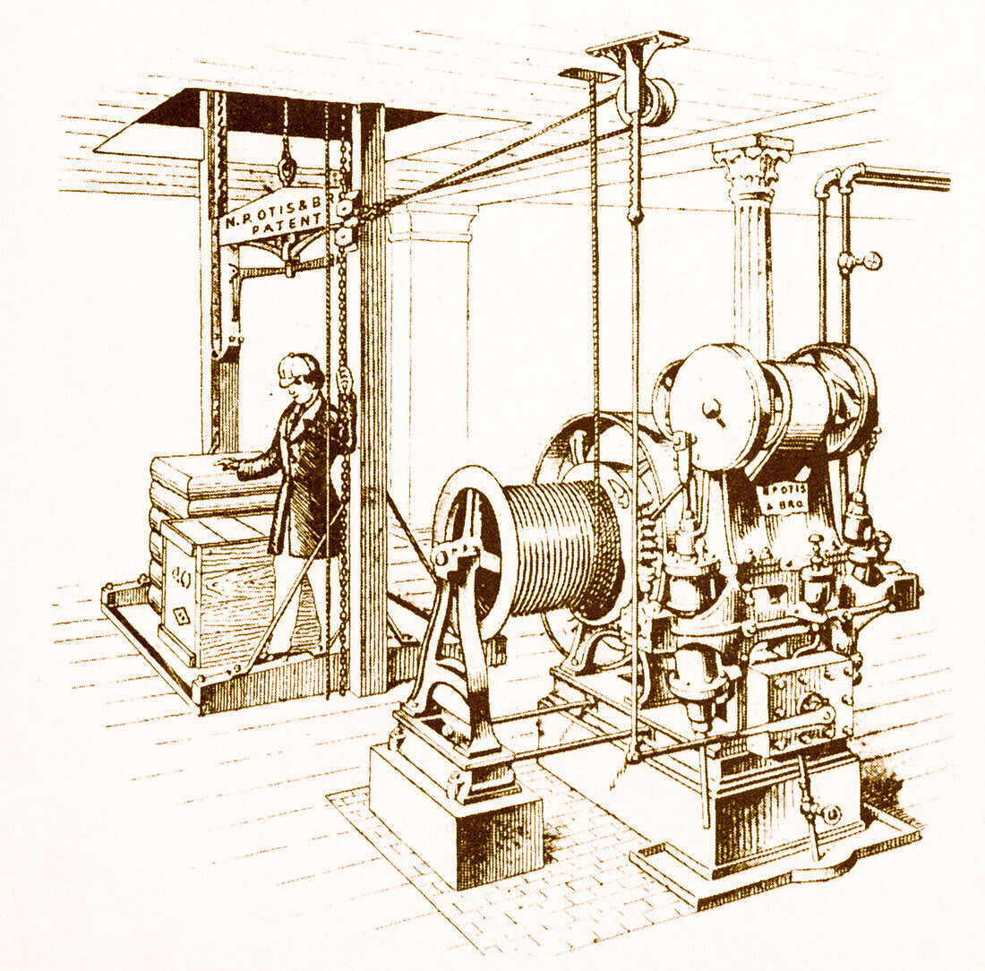 Double oscillating steam engine, 19th century illustration