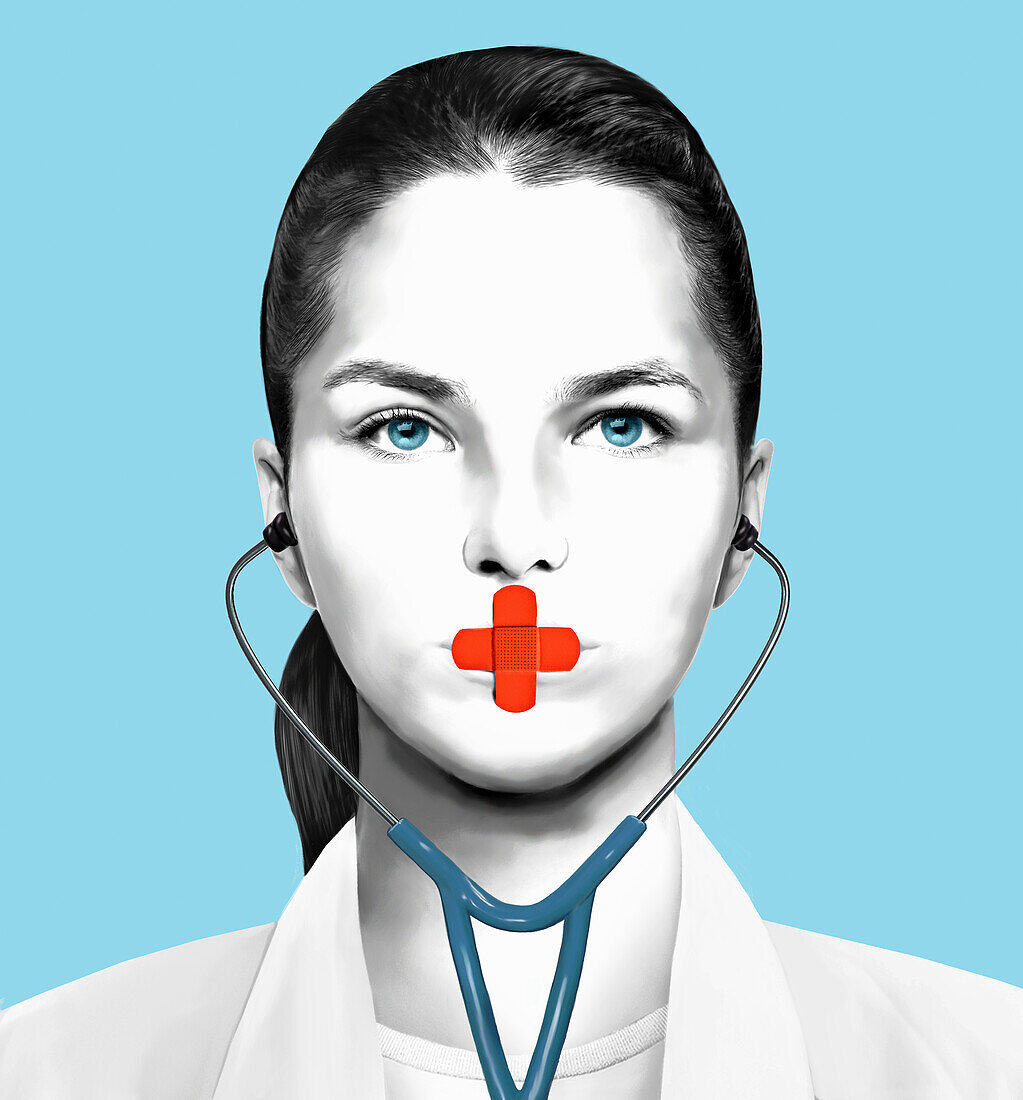 Doctor with sticking plaster over mouth, illustration