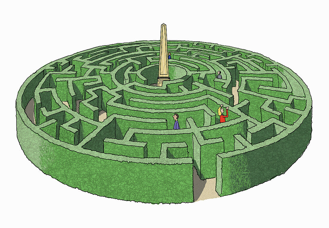 People lost in maze, illustration