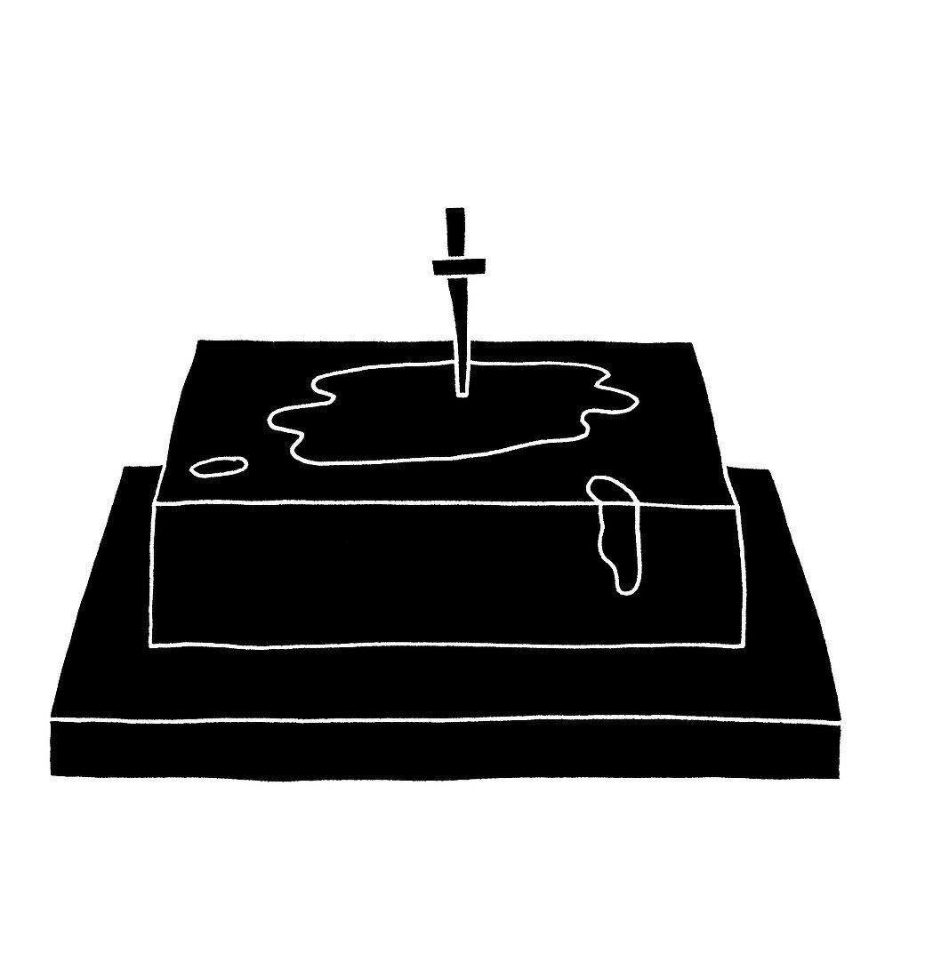 Knife in pool of blood, illustration